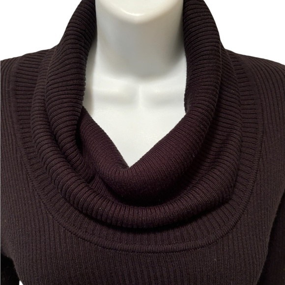 Calvin Klein Sweater Dress Sz M Black Cowl Neck Pleated Midi Skirt Business - Picture 3 of 6